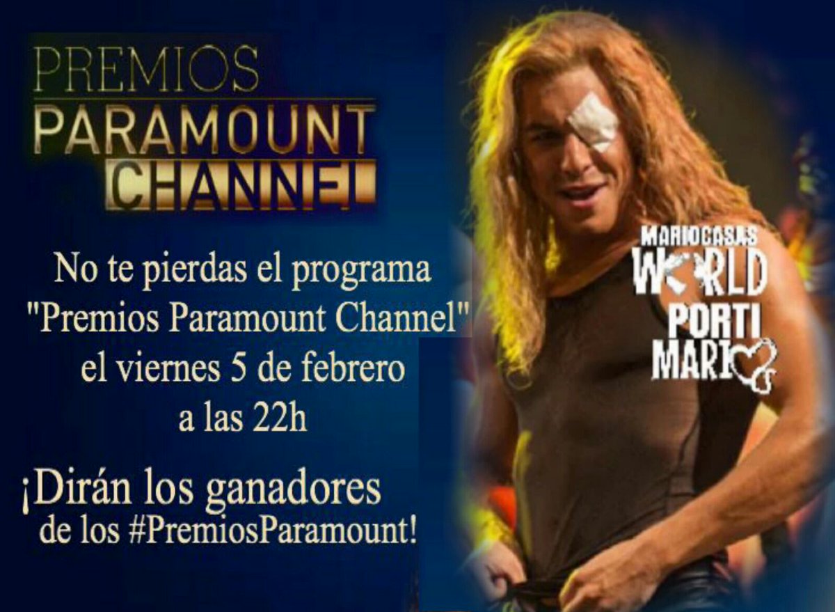 MarioCasasWorld's tweet photo. El viernes 5 de febrero a las 22h en el canal @Paramount_TV , diran los ganadores d los #PremiosParamountChannel https://t.co/g7BZoJ9mn5