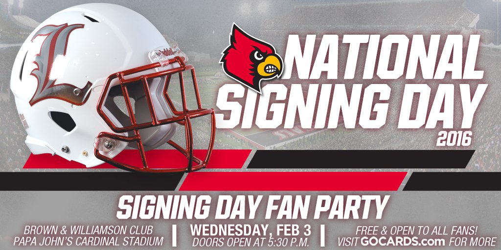 LouisvilleFB's tweet photo. Get your first glimpse of the #ULClassof2016 tonight! NSD Fan Party starts at 6pm. #L1C4 https://t.co/LpBWBRM7PZ https://t.co/KEcuDvPafk