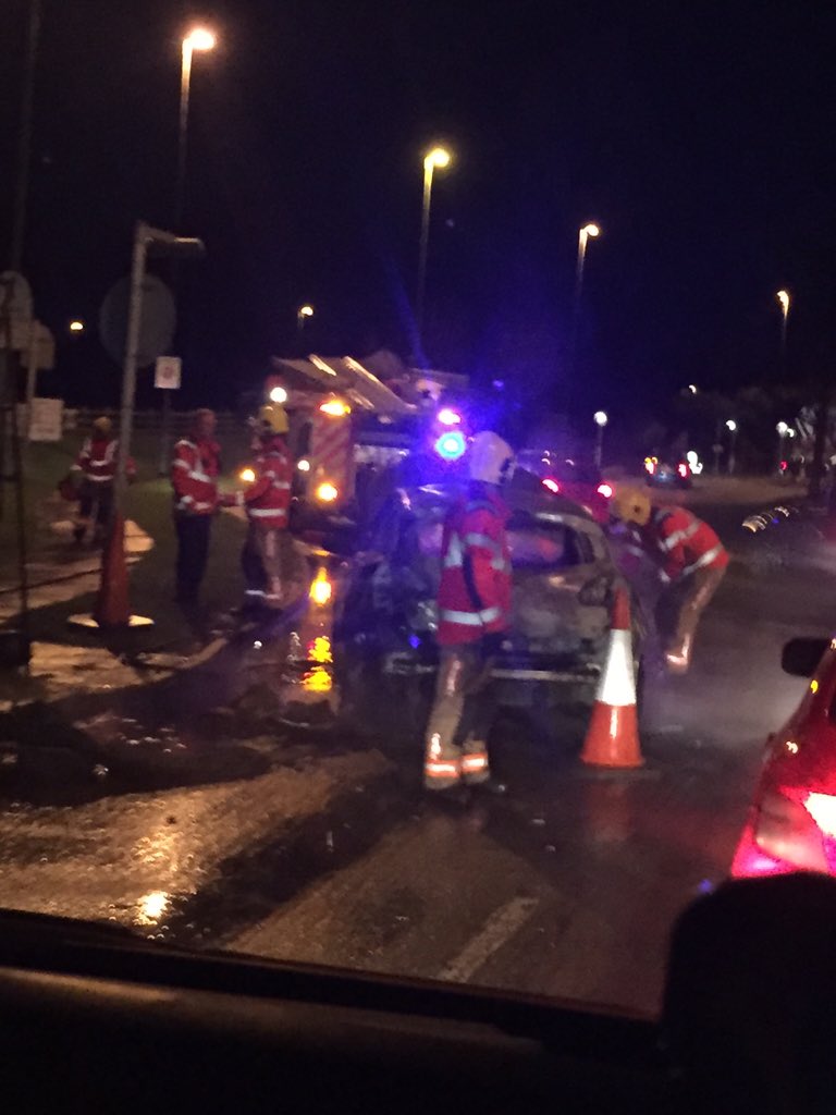 Car on fire @ exit of Junction18 Heywood/Middleton on M62 towards Rochdale - mad traffic <a href="/MENnewsdesk/">Manchester News MEN</a> <a href="/CapitalSally/">Sally Hudson</a>