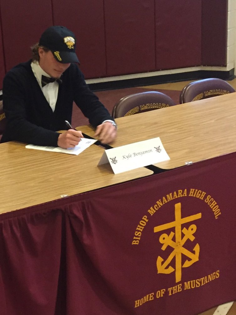 BMHS_Baseball's tweet photo. Congrats to our very own @k_benjamin8 for signing today to play collegiate for @UMBCBaseball #PTW #McNamaraBaseball https://t.co/yZHHBJivMF