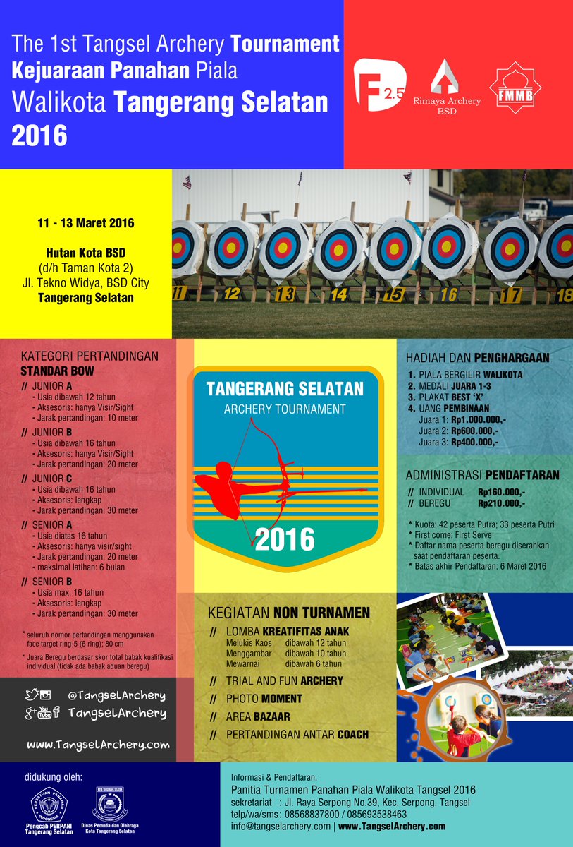 TangselArchery's tweet photo. Ikutan yukkkss...
Kejuaraan #Panahan Pertama Kali di Kota #Tangerang #Selatan

#IndonesiaMemanah
#Archery
#Tangsel https://t.co/7JjCJoZ6ha