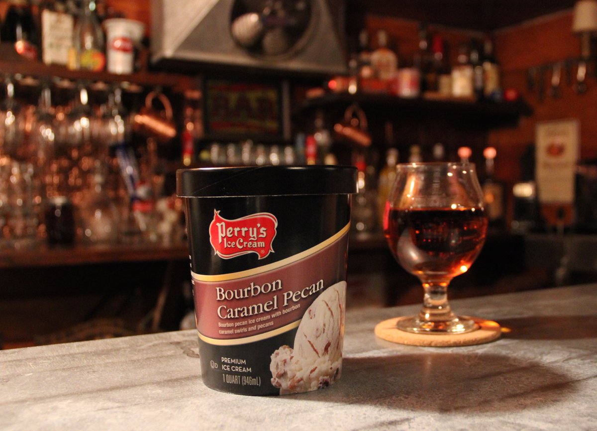 perrysicecream's tweet photo. Our new bourbon pecan ice cream spiked with bourbon caramel swirls and pecans will have you wanting a second round! https://t.co/BAKBpI9Srr