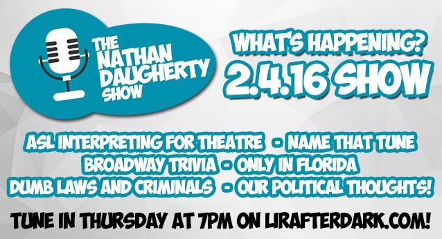 TheNDShow's tweet photo. Here's what's up on the #NathanDaughertyShow this week! #radio #rt #show #comedy #theatre https://t.co/ER2dnWfURU
