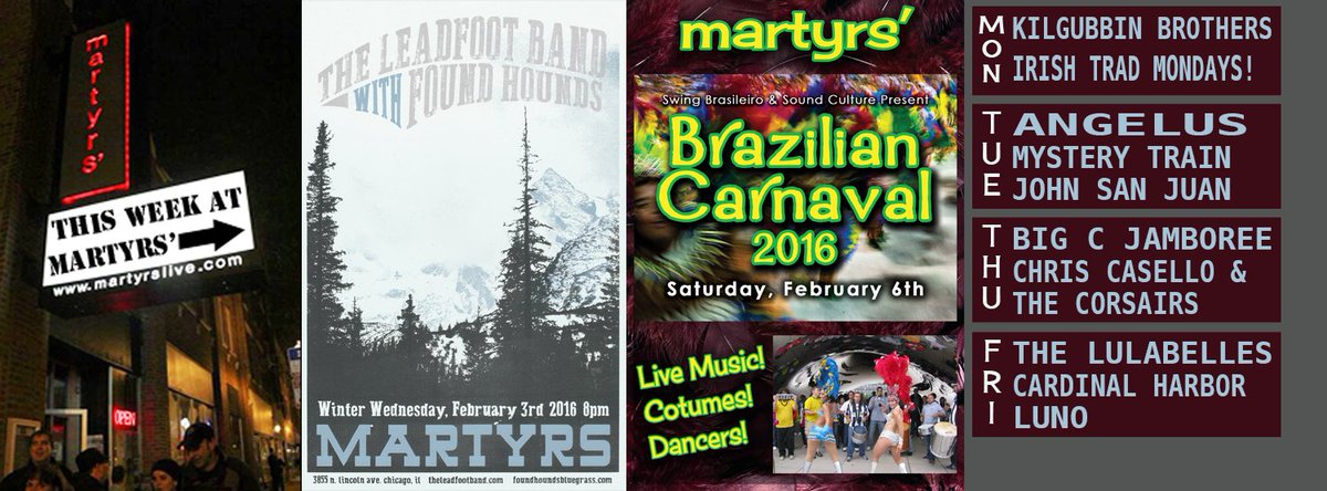 martyrslive's tweet photo. #MartyrsChi @TheLeadfootBand #FoundHounds #BigCJamboree @thelulabelles @CardinalHarbor @lunoland #BrazilianCarnaval! https://t.co/6trbnAPvtE