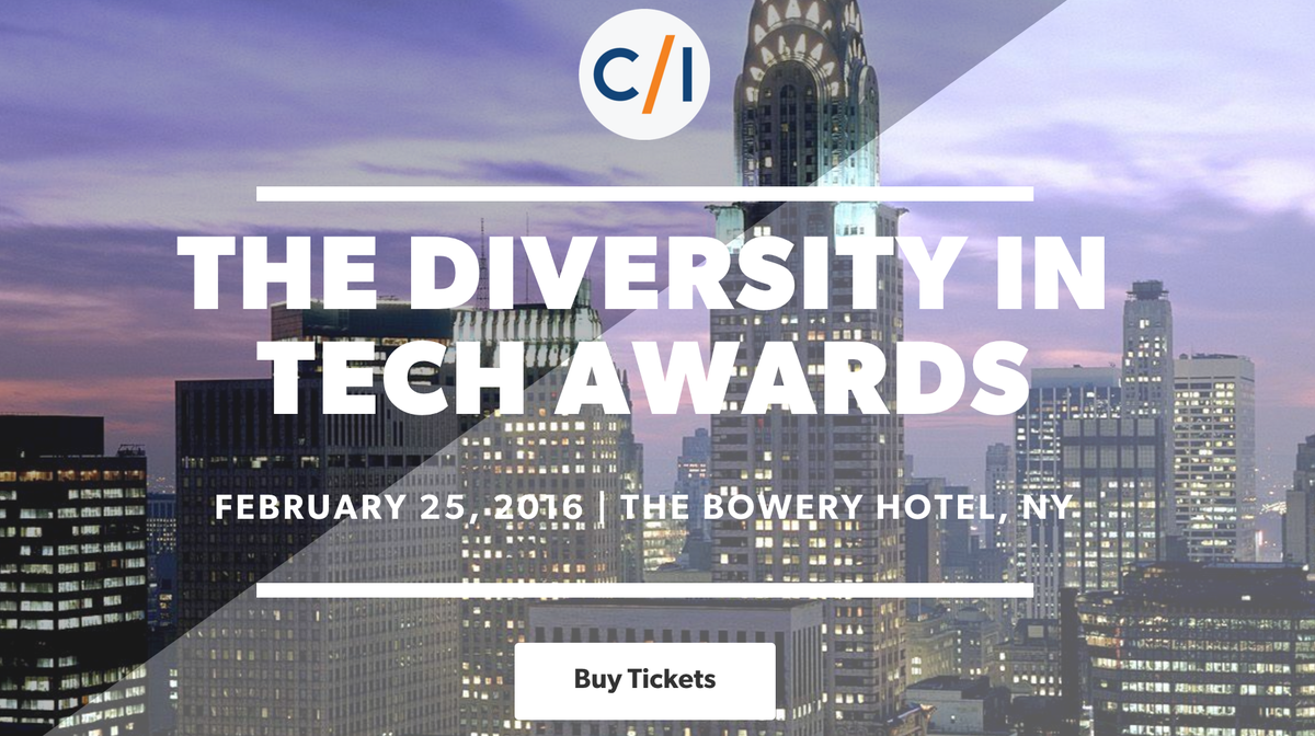 weareci's tweet photo. Get Early Bird Tix Now #DiversityInTech Awards 2/25 w @NYTM @tobyd @nycsloane @nycforward https://t.co/iWWt2ZZv7Y https://t.co/rgbLQkFDX7