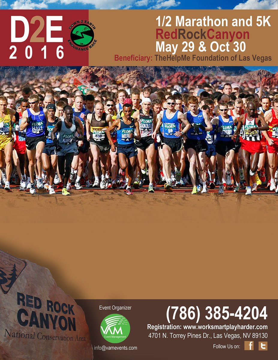 VamEvent's tweet image. D2E 5K &amp;amp; 1/2 MARATHON RUN @ Red Rock Canyon on May 29 &amp;amp; Oct. 30.Register: worksmartplayharder.com info@vamevents.com