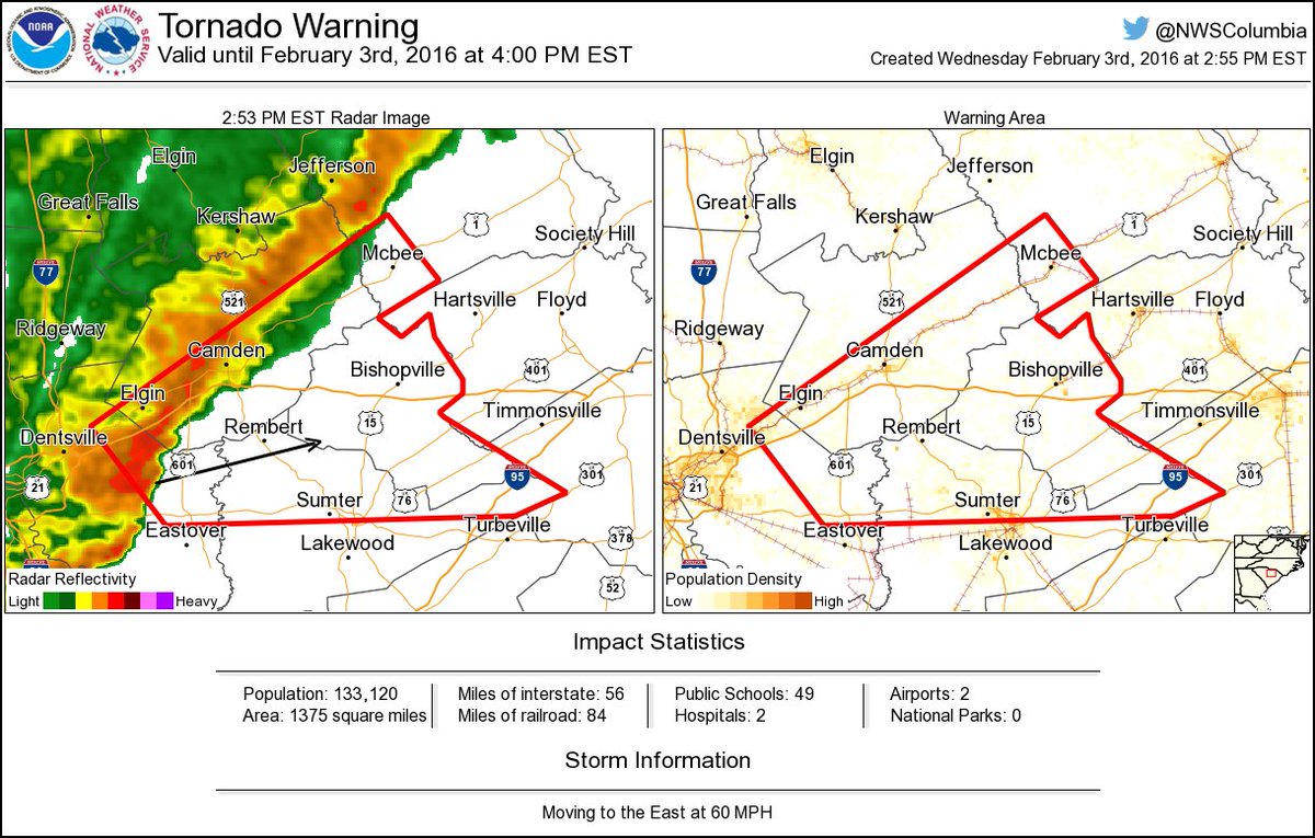 Tornado Warning including Sumter SC, Camden SC, SC until 4