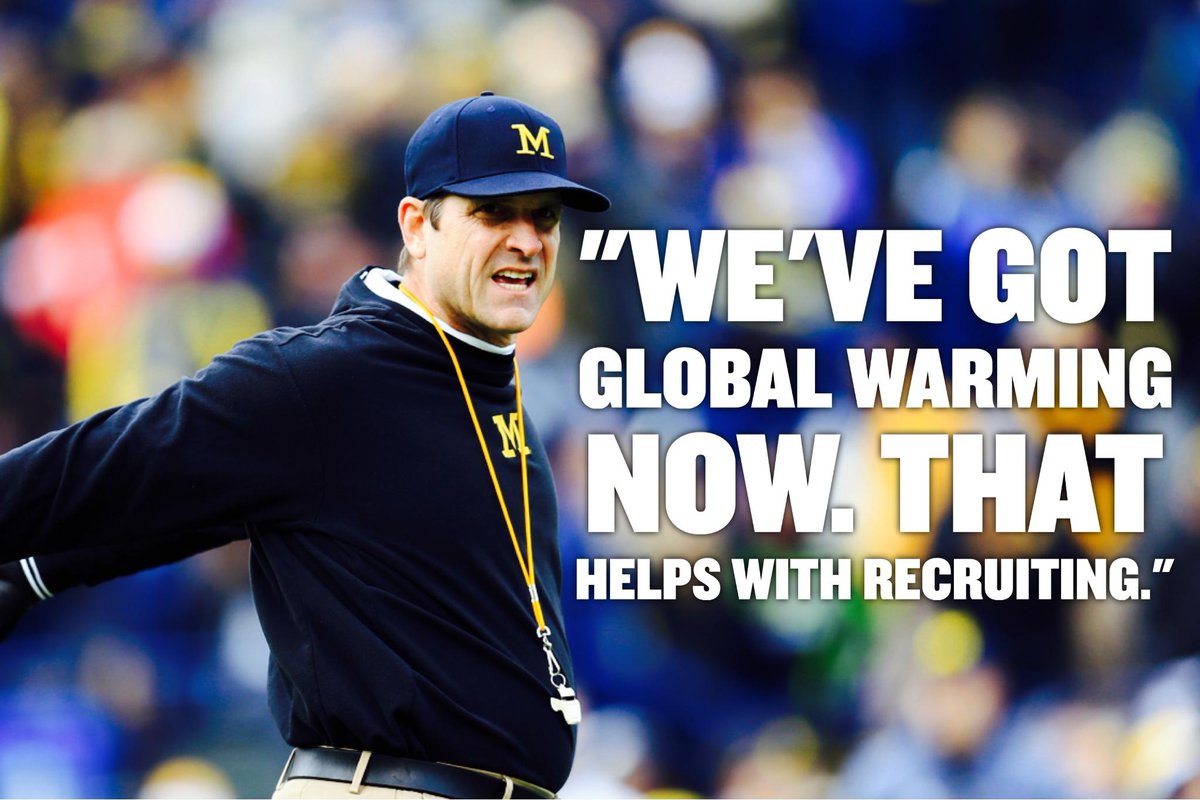 SportsCenter's tweet image. Jim Harbaugh thinks warmer winter temperatures may help Michigan get recruits from the South up to the Big 10.