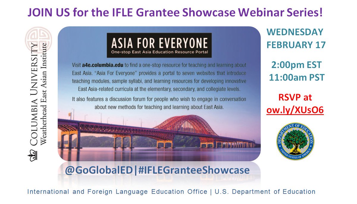 GoGlobalED's tweet photo. Next #IFLEGranteeShowcase will feature @WEAI_Columbia's "Asia for Everyone" Resource Portal! https://t.co/5BkL3vB2GT https://t.co/s6l1NwiO9m