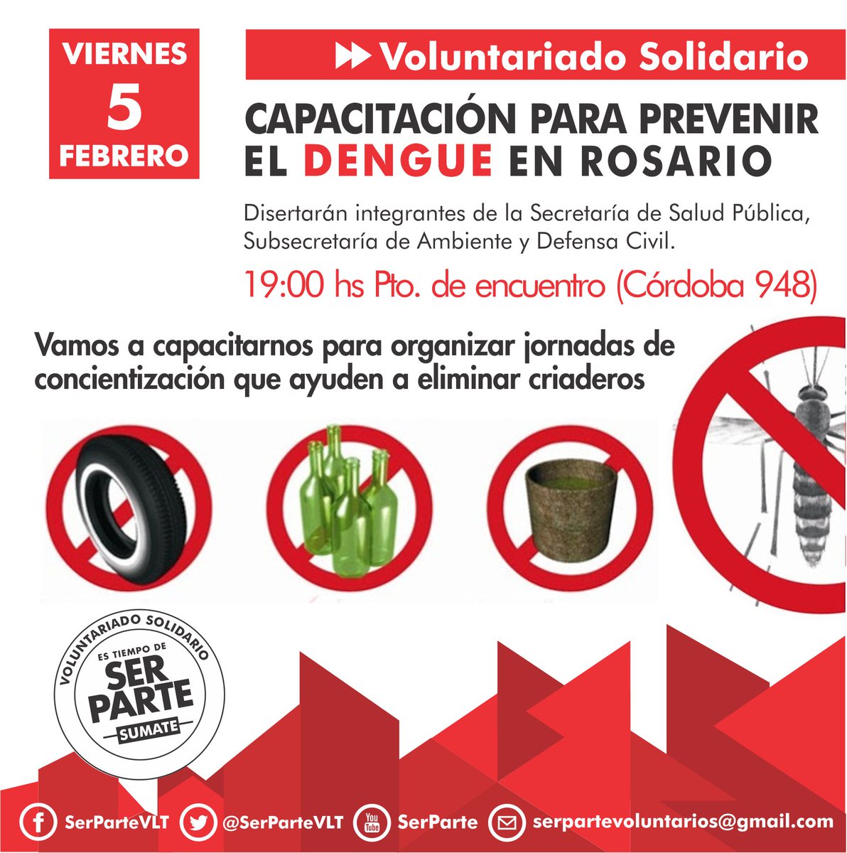 SerParteVLT's tweet photo. El viernes te esperamos en la capacitación para prevenir el dengue en Rosario. #VoluntariadoSerParte https://t.co/J5xXfdtXWe