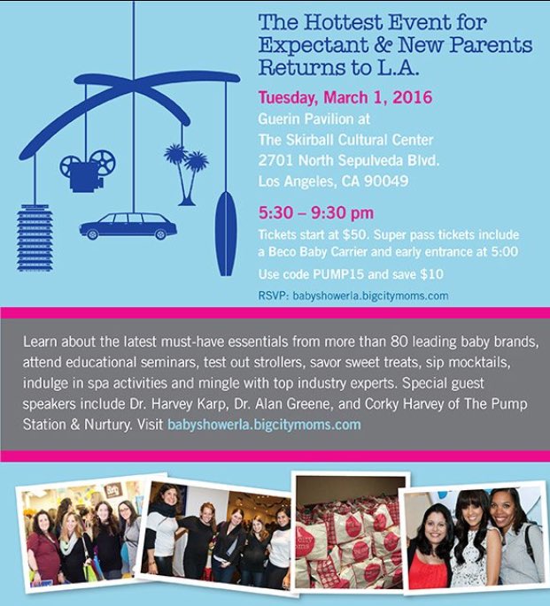 It's that time again! @bigcitymoms Biggest Baby Shower w/ <a href="/DrHarveyKarp/">Dr. Harvey Karp</a> <a href="/DrGreene/">Alan Greene</a> &amp; Corky Harvey! Use code: PUMP15