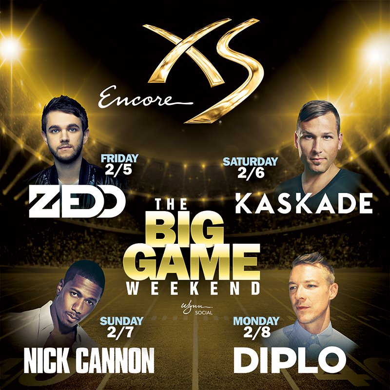 marktryst's tweet photo. #XSBigGameWeekend at @XSLasVegas with @Zedd @Kaskade @NickCannon &amp; @Diplo has arrived! Tix: https://t.co/EDh3Z4LXKp https://t.co/Z4JL318wu5
