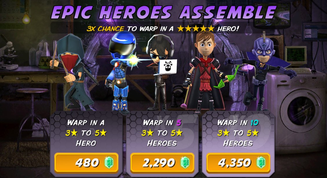 scrapforcegame's tweet photo. Epic Heroes Assemble: You have 3x the chance to warp in a 5* hero!! Hurry, this portal will close soon! https://t.co/cfz6GQPRml