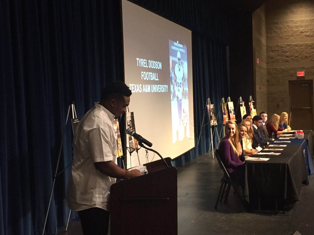 WCSsportsConference (@wcscoathletics) on Twitter photo <a href="/CHSCougarsFB/">Centennial Football</a> and #WCSsportsConference star Tyrel Dodson addressing crowd about <a href="/AggieFootball/">Texas A&M Football</a> #SEC <a href="/CHSCougarsFB/">Centennial Football</a> and #WCSsportsConference star Tyrel Dodson addressing crowd about <a href="/AggieFootball/">Texas A&M Football</a> #SEC