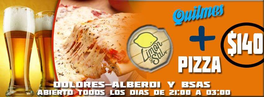 Limón y Sal te ofrece pizza y quilmes a 140$ desde las 21:00. Hasta las 03:00 tenes entrada gratis a tequila