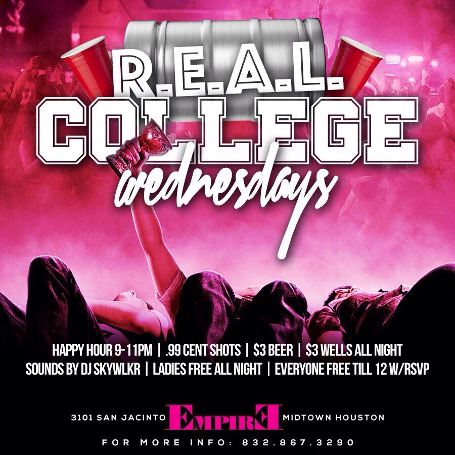 RCWednesdays's tweet image. #RealCollegeWednesdays at Club Empire Tha New Scene In Tha Middle of the WEEK!!

3101 SanJacinto . MidTown Houston