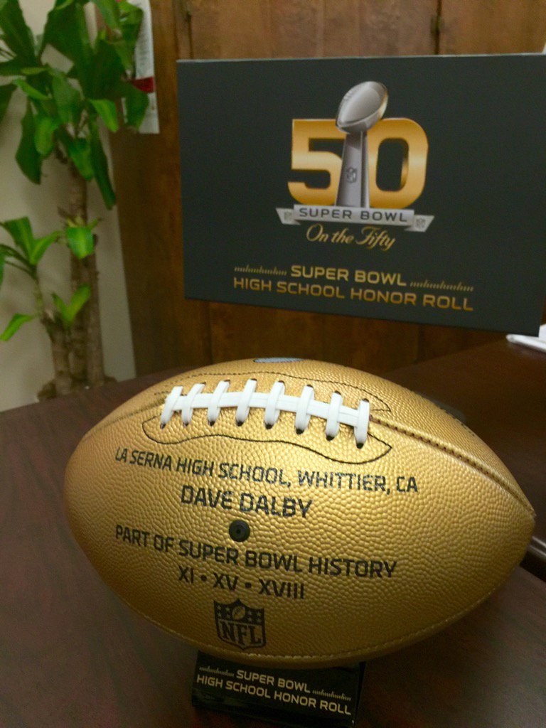 LaSernaHS's tweet image. The NFL welcomed La Serna to the Super Bowl High School Roll in honor of former Lancer Dave Dalby #LancerPride