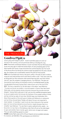 ChelseaJarred's tweet photo. Pretty #proud to see our client Blue Harvest supplier's @Goolwa_PiPiCo  feature in @GourmetTweets mag! #PR https://t.co/Lx0MjWcybN
