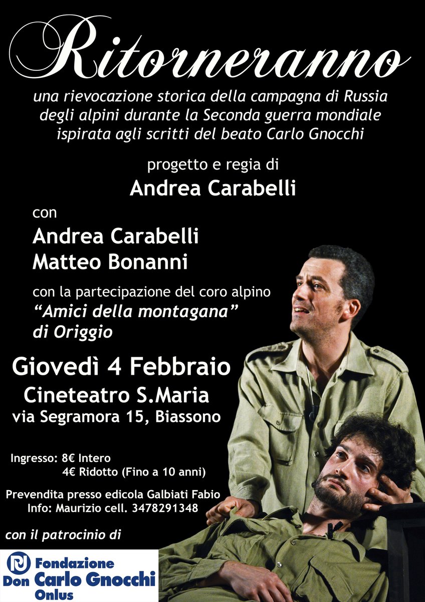 EventiBonanni's tweet photo. 4 Febbraio replica "Ritorneranno" al cineteatro S.Chiara di Biassono ore 21 https://t.co/louNR9yH6l