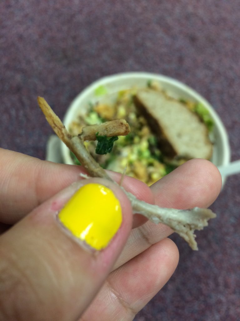 itsjustzodi's tweet photo. Too fresh for me. @sweetgreen very rude server + huge chicken bone. I like you guys but this is not ok. #sweetgreen https://t.co/47JD1HSbsE