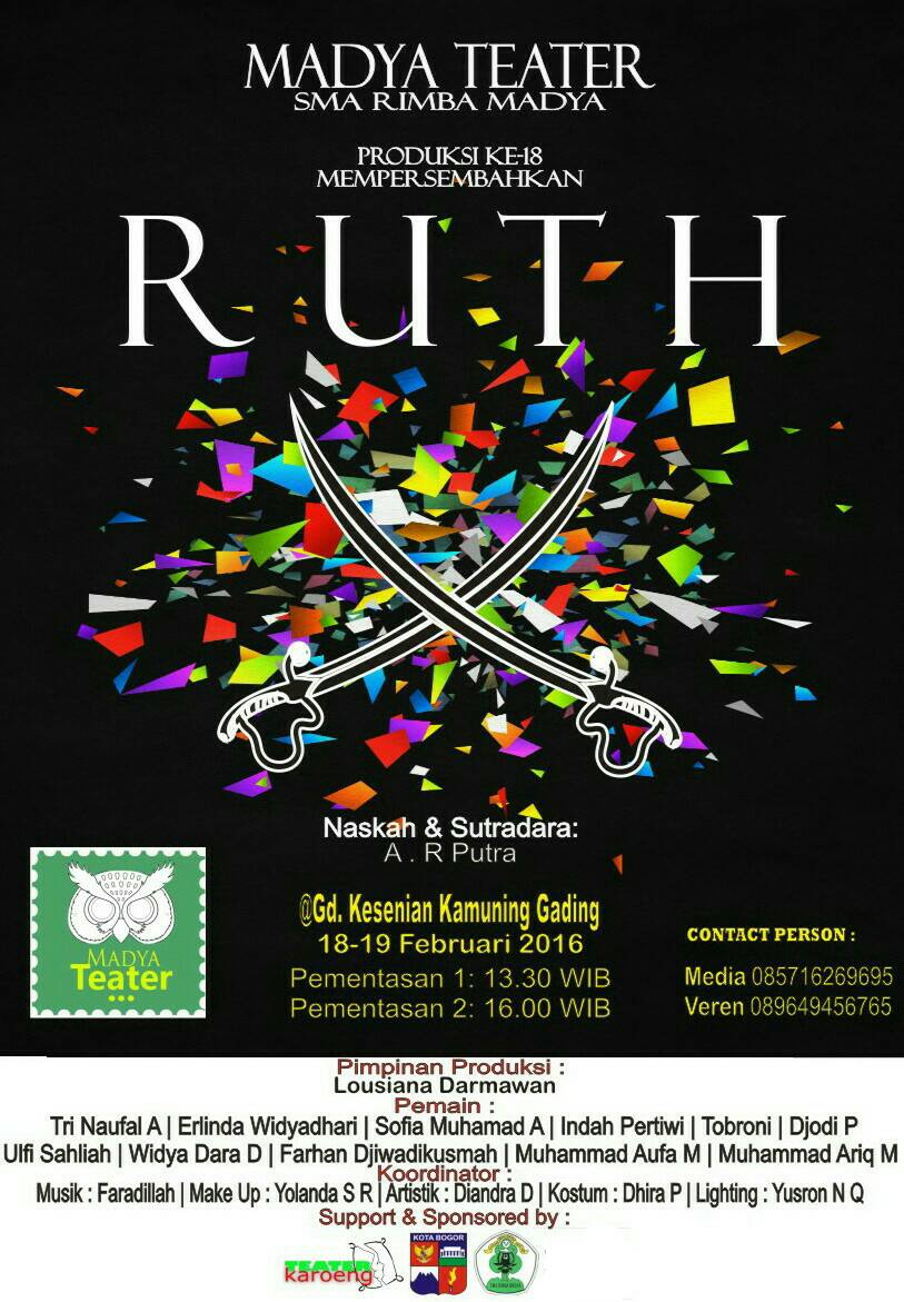TEMArimba's tweet photo. MADYA TEATER | "Ruth" | @ Gedung Kesenian Kamuning Gading - Bogor | 
#AyoNontonTeater
#InfoTeater
@InfoTeater https://t.co/gKEIRKzMG4