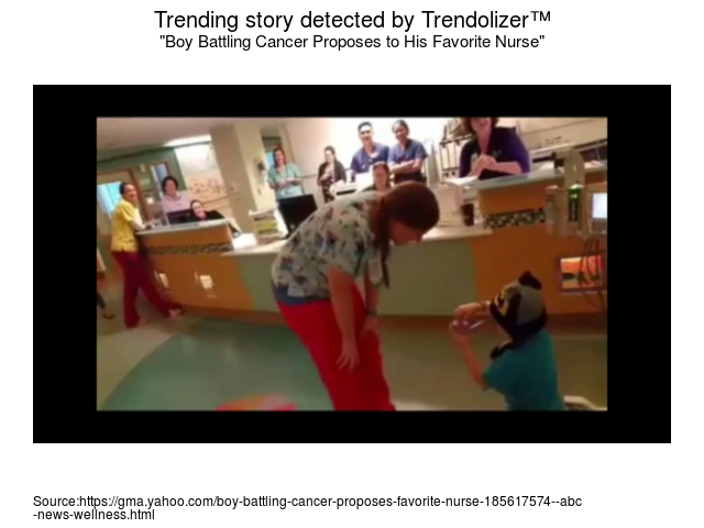 Trendolizer's tweet image. Boy #BattlingCancer Proposes to His #FavoriteNurse #ABCNews #California #chemotherapy... trendolizer.com/2016/02/boy-ba…