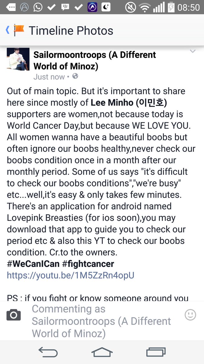 StroopsMINOZ's tweet photo. To all the women that we ❤,please read this &amp; check our breast. @ActorLeeMinHo @StarhausM  #WeCanICan #Fightcancer https://t.co/yikOvY99IL