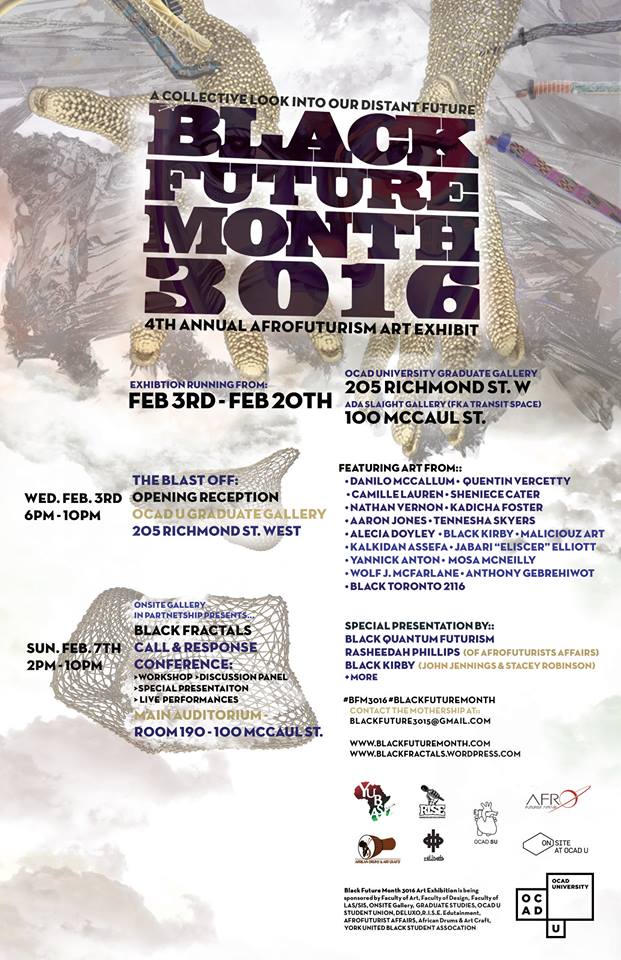 artstdot's tweet image. 4th Annual #BLACKFUTUREMONTH 3016 Art Exhibition returns @OCAD University as part of BLACK FRACTALS, the #BHM prgrm