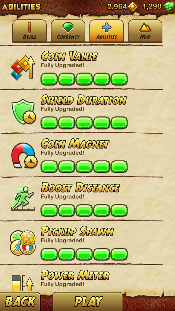 MagicOrder's tweet image. そしてついに、ABILITIESが全てFullになったぞ。
BOLT氏のは課金キャラなので対象外。
#TempleRun2