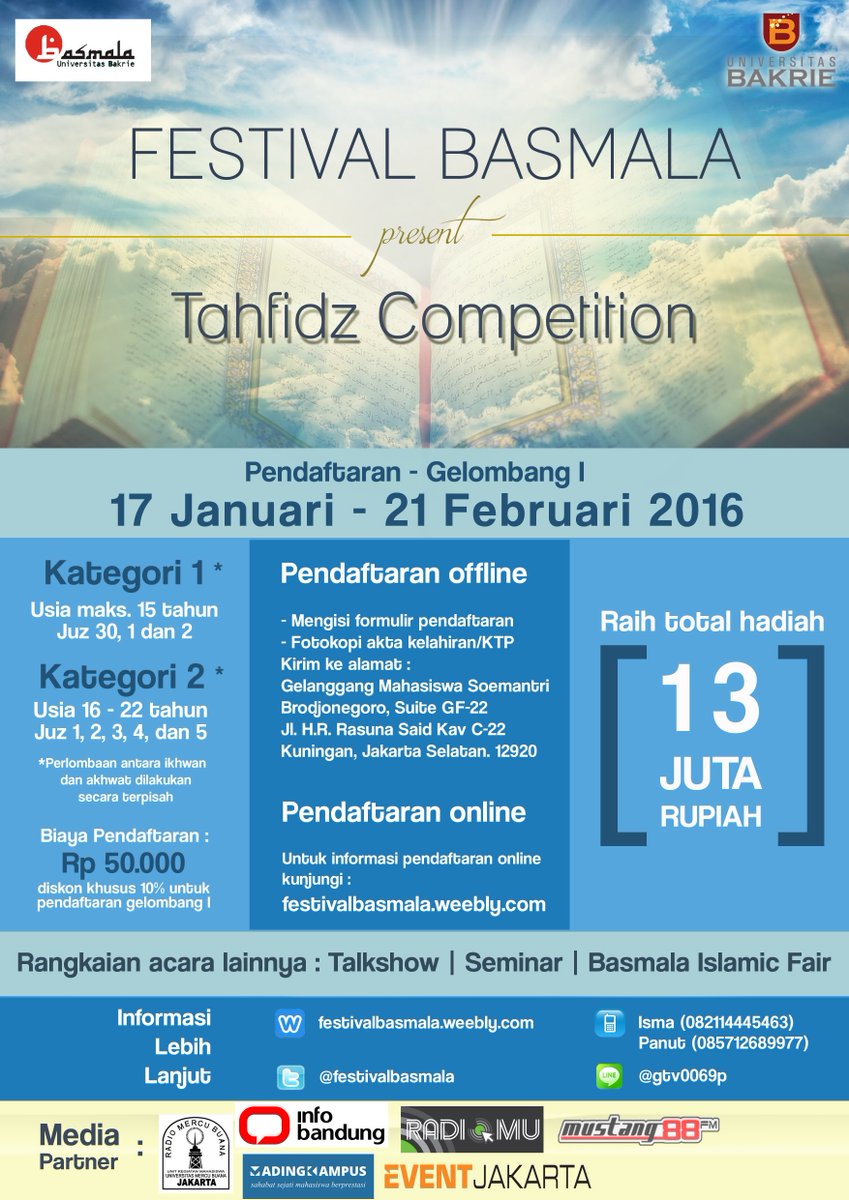 infobandung's tweet photo. Festival Basmala is BACK!! Bersiaplah menjadi saksi Perhelatan Akbar tahun ini #FBUB2016 @festivalbasmala https://t.co/L7WHQBkgbU