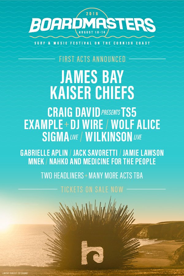 boardmasters's tweet photo. Here you have it! Our first drop of artists for Boardmasters 2016! Find out more https://t.co/3jM0FHr1Q9 https://t.co/YrzOL9LExj