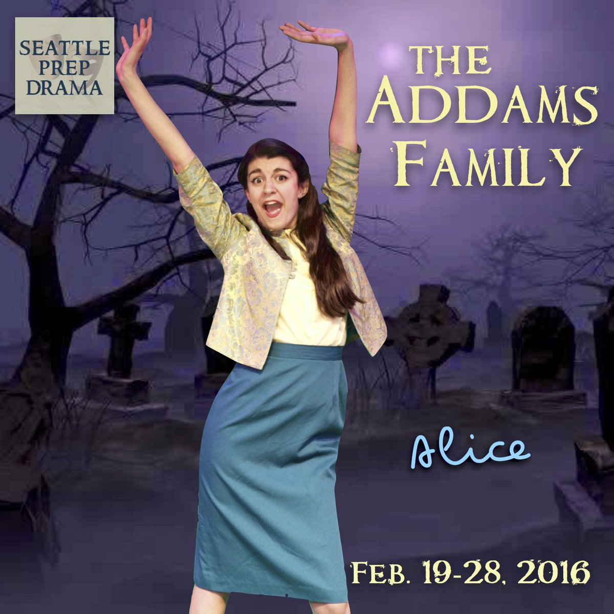 seaprepdrama's tweet photo. Only 16 days until "The Game" begins and Alice's life changes forever ~ full disclosure! #AddamsFamily #roleprep https://t.co/vQBcAKuR4C