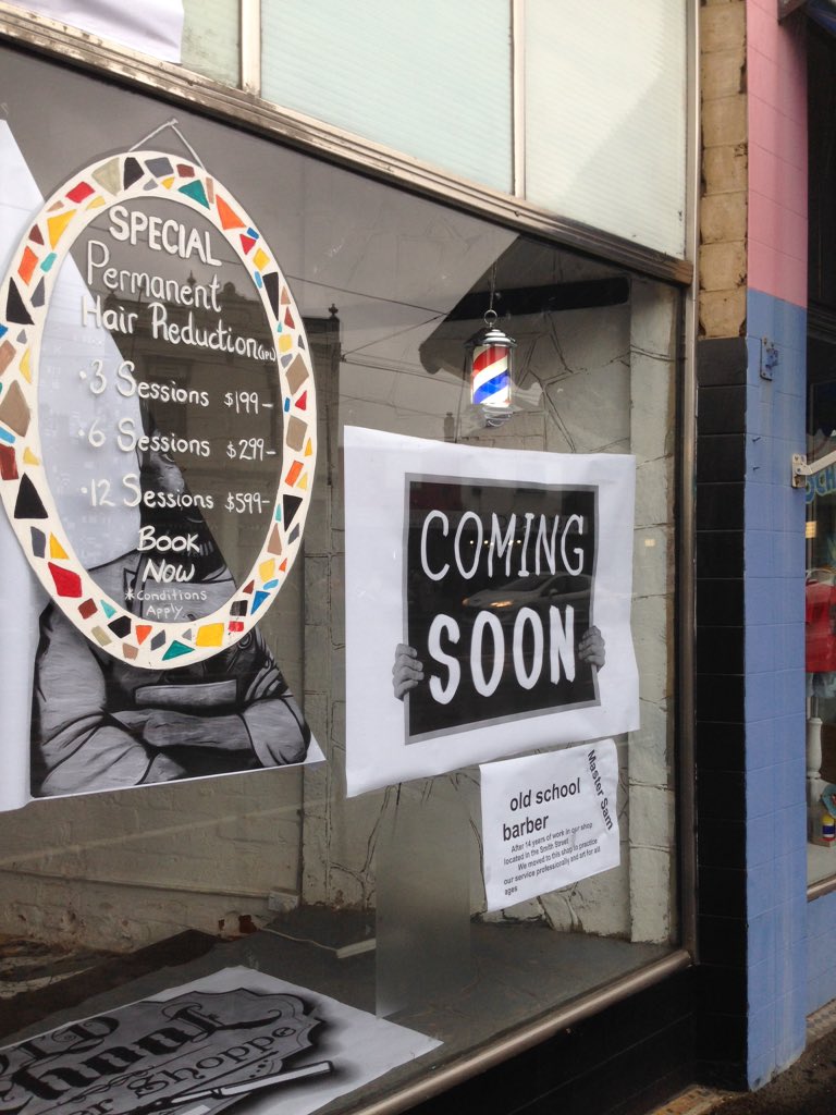 hipstergeddon's tweet photo. Old school barber coming to former Beauty Salon in #fitzroynorth https://t.co/qQM0p5Up5d