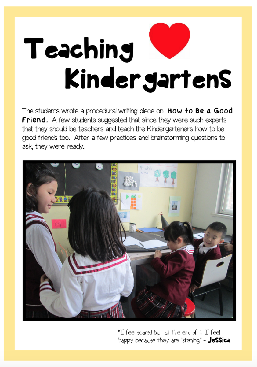 Grade1Beijing's tweet photo. Student wrote a procedure of How to Be a Good Friend and then taught the Kinders be good friends too #myCISB #Grade1 https://t.co/Hv5UOedTKP