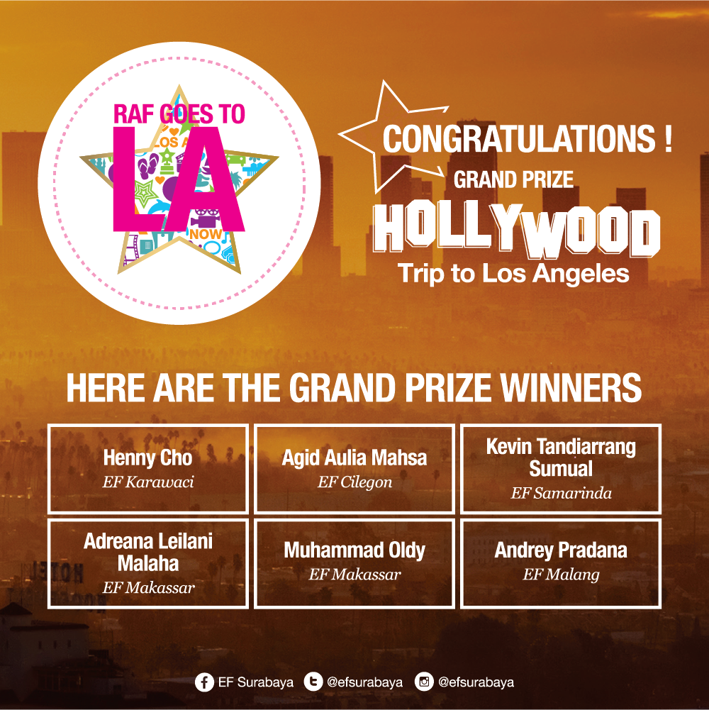 dhaniwidjaya's tweet photo. Congratulations to all the #RAF2015 Grand Prize winners! Enjoy the trip guys! #LosAngeles #Hollywood https://t.co/nMD6d4o3aJ