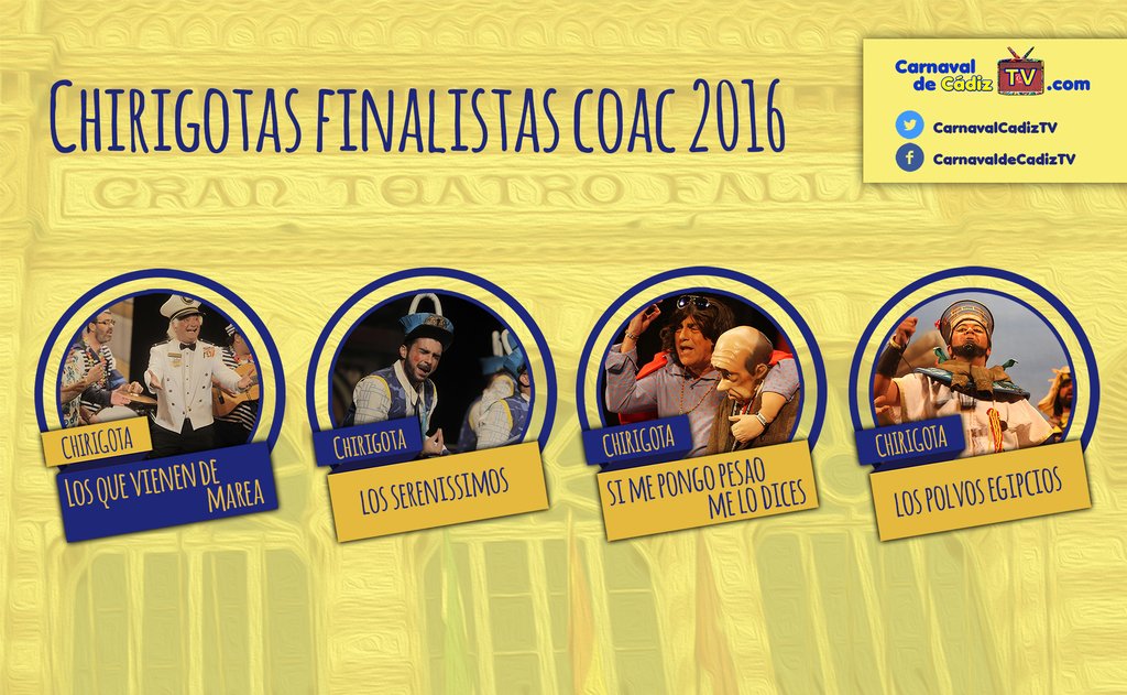 JFuentesAndreu's tweet photo. @SgNereida @baile_tomas @TomasRuso5  pues ya tenemos final, falta alguna pero no sobra ninguna #COAC2016 https://t.co/ITBHGcFlTT