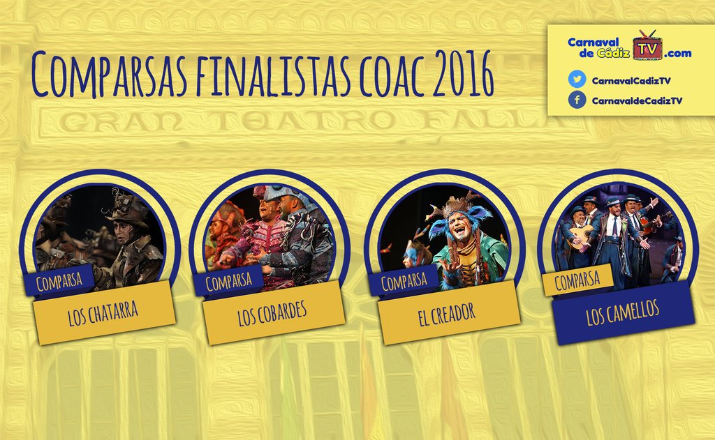 JFuentesAndreu's tweet photo. @SgNereida @baile_tomas @TomasRuso5  pues ya tenemos final, falta alguna pero no sobra ninguna #COAC2016 https://t.co/ITBHGcFlTT