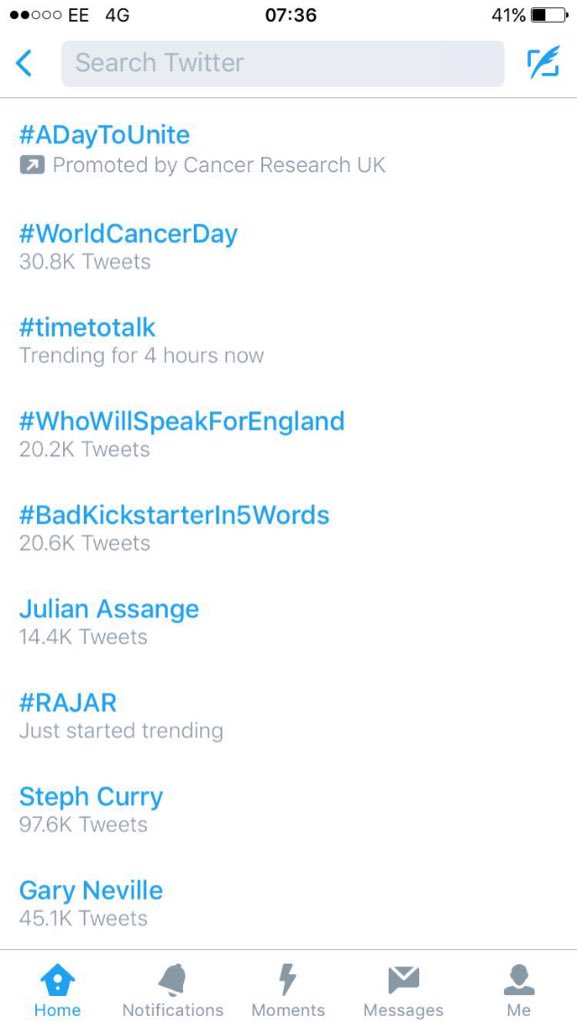 TimetoChange's tweet photo. TRENDING! Amazing work already, everyone! Let's get the nation talking about mental health this #timetotalk day :) https://t.co/DvlDea6TfB