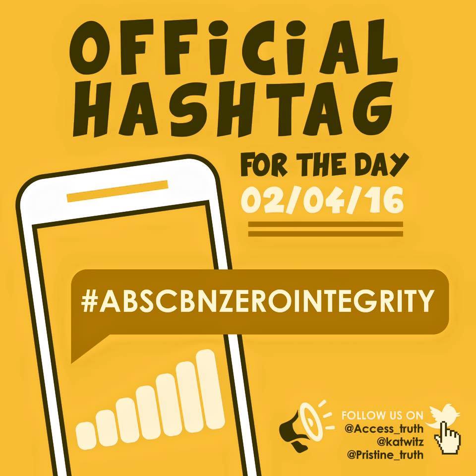 DyPavia's tweet photo. Official Hashtag. February 4, 2016 #ABSCBNZEROINTEGRITY https://t.co/Xxrxqwsx0v