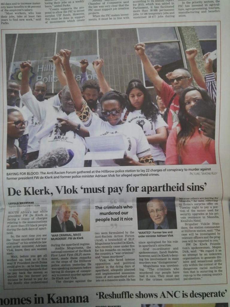 mojalefamlk's tweet photo. @imanrappetti Power to people who went 2 open a case against de klerk, vlok for the killing of Blacks #arrestdeklerk https://t.co/1jh4KfXCpz