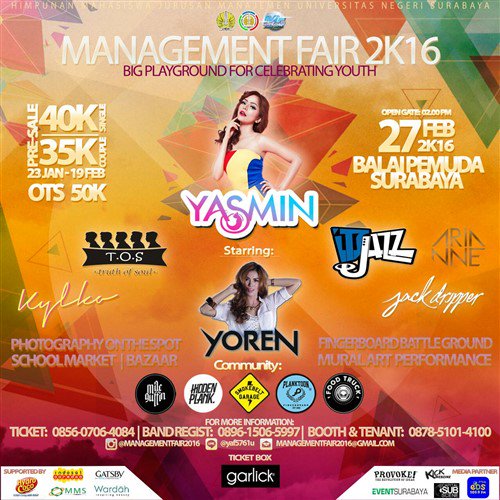 eventsurabaya's tweet photo. HMJ Manajemen UNESA Present: "Management Fair 2016" | 27 feb’16  | At Gedung Balai Pemuda | CP 082213238368 https://t.co/lwmEheVJX3