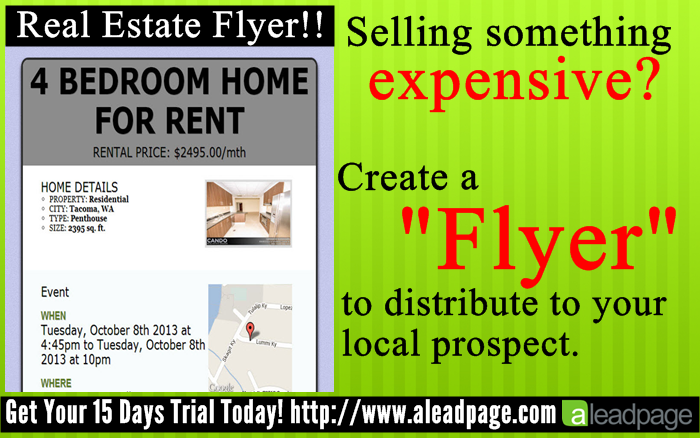 ALeadPage's tweet photo. #Selling something expensive? Create "#Flyers " to distribute to your local prospect. https://t.co/bSboaU0I3l https://t.co/jZdWQMpC5J