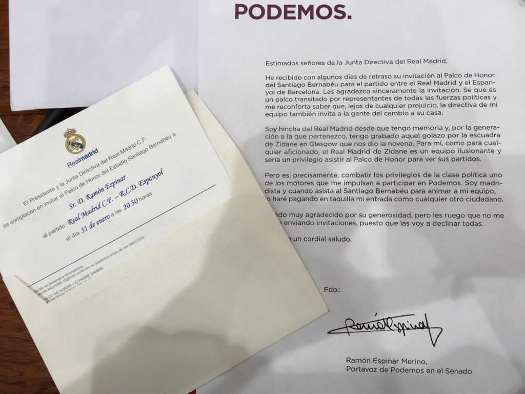 RamonEspinar's tweet image. He recibido la invitación de @realmadrid al Palco del Bernabéu.

Les respondo en esta carta abierta.