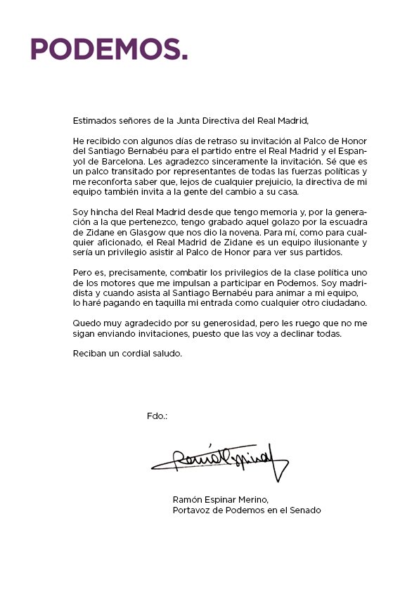 RamonEspinar's tweet image. He recibido la invitación de @realmadrid al Palco del Bernabéu.

Les respondo en esta carta abierta.