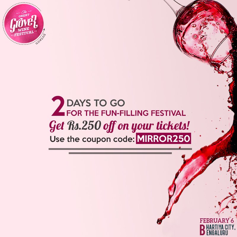 GGWFOfficial's tweet photo. Get flat Rs.250 off on your tickets. Grab the tickets here > > http://bit.lyTheGreatGroverWineFestival#GGWFSeason2 https://t.co/azr28WaO4B