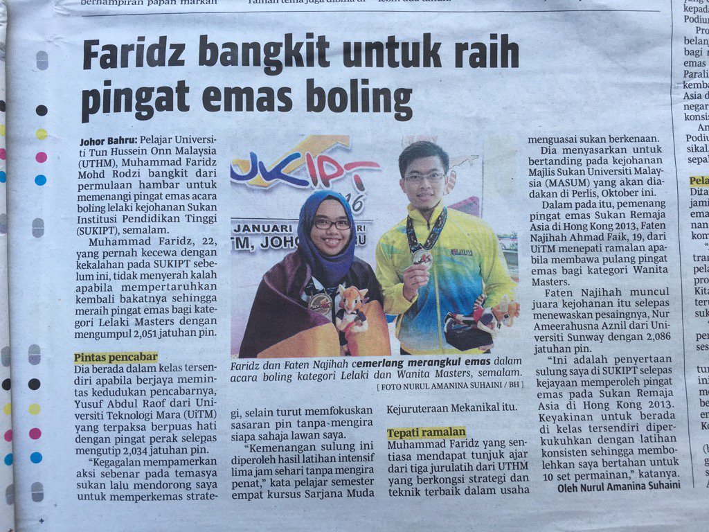 FARIDZRODZI's tweet photo. ✌️✌✌ #sukipt2016 #TenpinBowling #Uthm #Johor https://t.co/xRTis35tYz