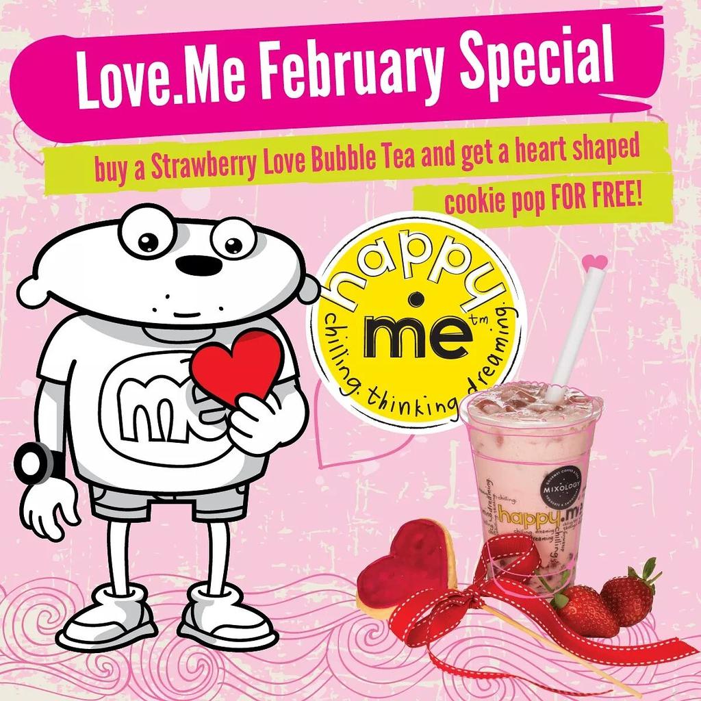 HappyMeSA's tweet image. February is the month of Love! Buy a Strawberry Love Bubble Tea and get a Heart Pop for free! Just coz we love you!