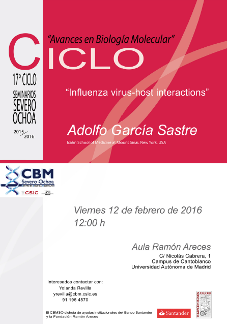 UamCsic's tweet photo. Ciclo de Seminarios Severo Ochoa ‘Influenza virus-host interaction’ https://t.co/6qgh0dCadC [12/2] en el #CMBSO https://t.co/hue6YLPz29