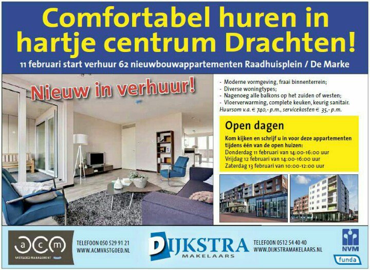 Volgende week open dagen verhuur woningen boven Albert Heijn / The Sting. Grote luxe appartementen!