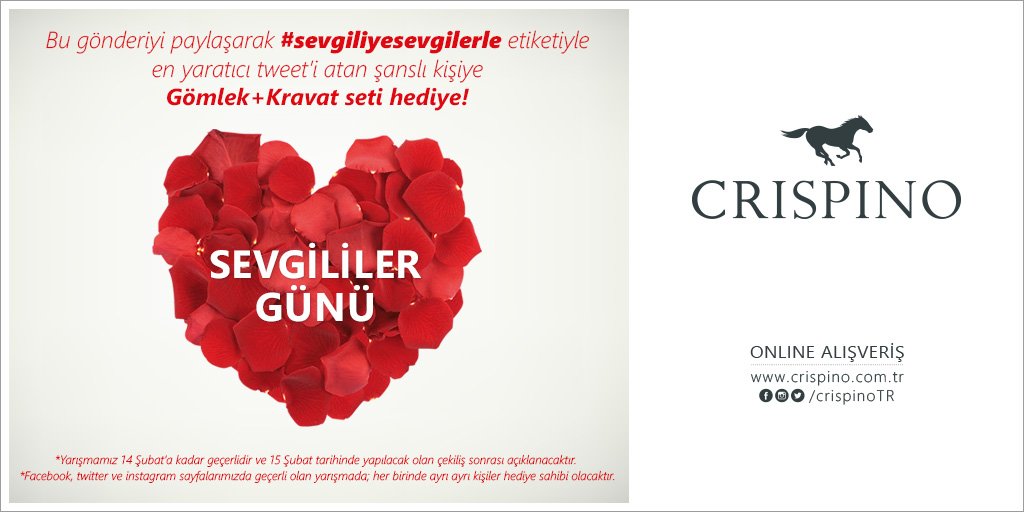 Sevgililer Günü için gömlek+kravat seti kazanacak şanslı kişi siz olun! #sevgiliyesevgilerle #Crispino #yarışma
